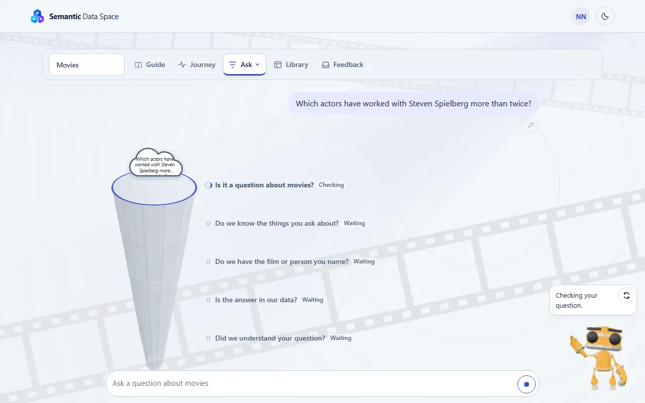 A check that is running, with the square stop button in the message box