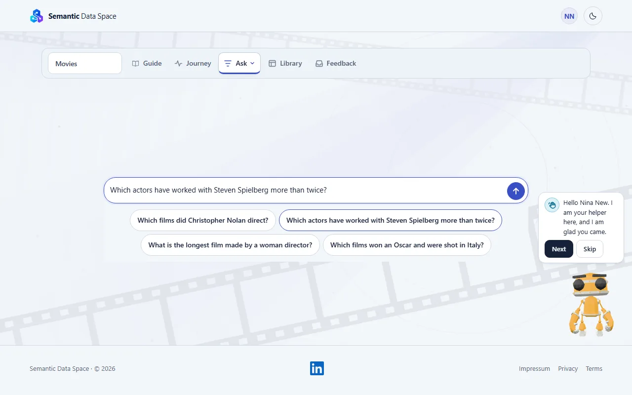 The Ask tab with a question in the message box and the examples